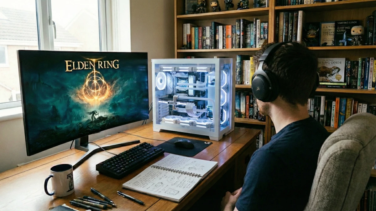 Un bureau avec un PC Gaming puissant affichant l'interface de LocalProse