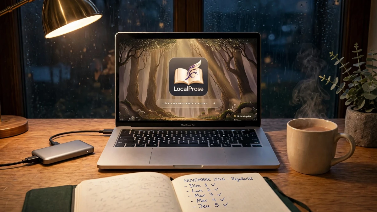 Bureau d'écrivain prêt pour le NaNoWriMo
