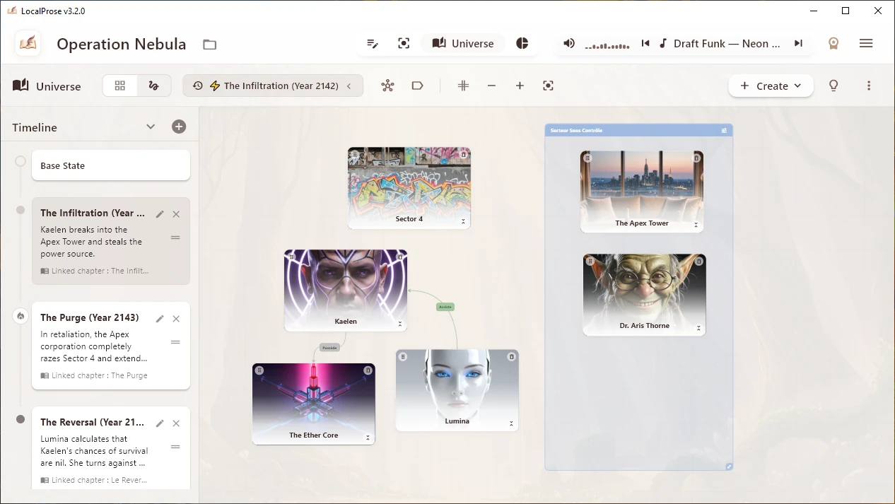 LocalProse - timeline mode for novel writing