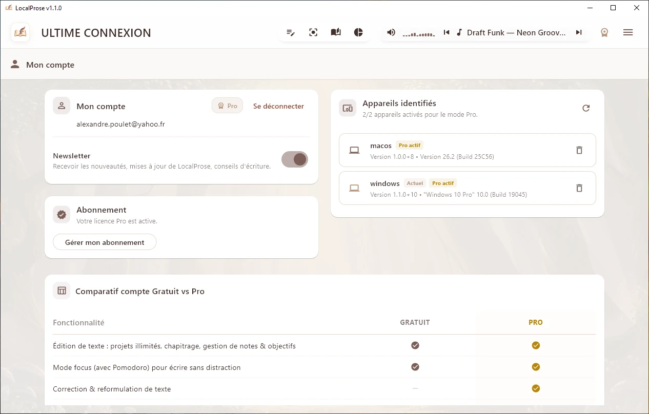 Gestion du compte et licence